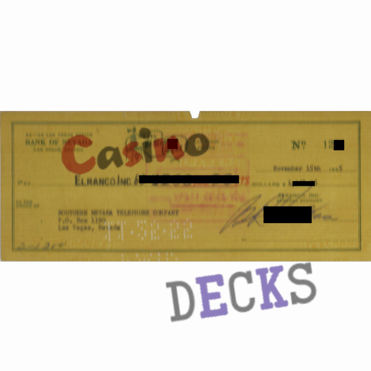 El Rancho Vegas Bank Check #1253